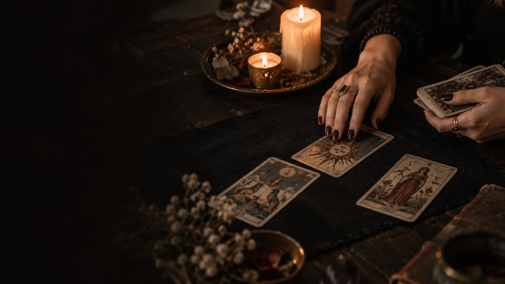 Photographie de tirage de cartes avec bougies pour l'article Guidance du mois